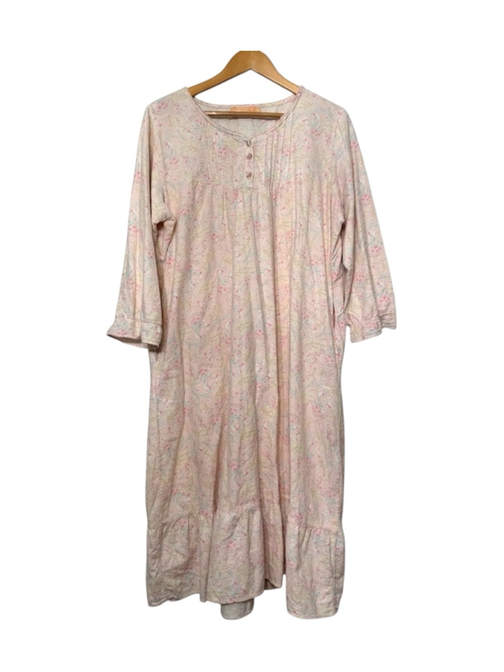 La Cera Nightgown w/ Pockets Floral Pale Pink 100% Cotton Cottage Grandma Large‎